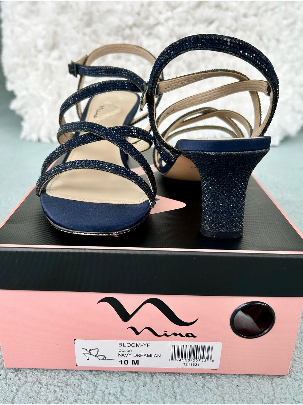 Nina Navy Strappy Glitter Block Heel Sandals